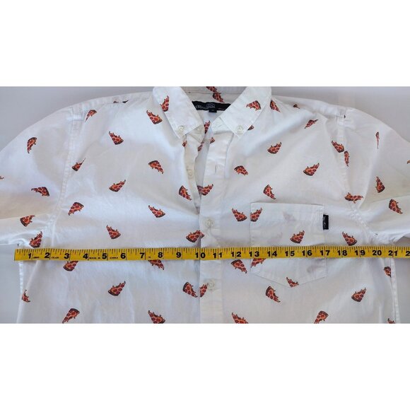 Molokai Surf Co Men's Medium Short Sleeve Button Shirt White Cotton Pizza Design - Picture 8 of 9